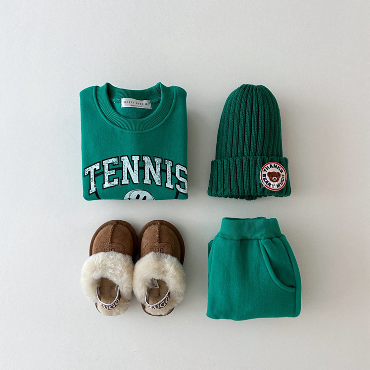2pcs Baby ‘TENNIS’ Letter Printed Sweatshirt and Pants Set-kissminis