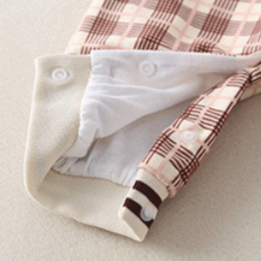 Baby Boy/Girl Gingham Bear Graphic Pocket Patch Long Sleeve Romper-kissminis
