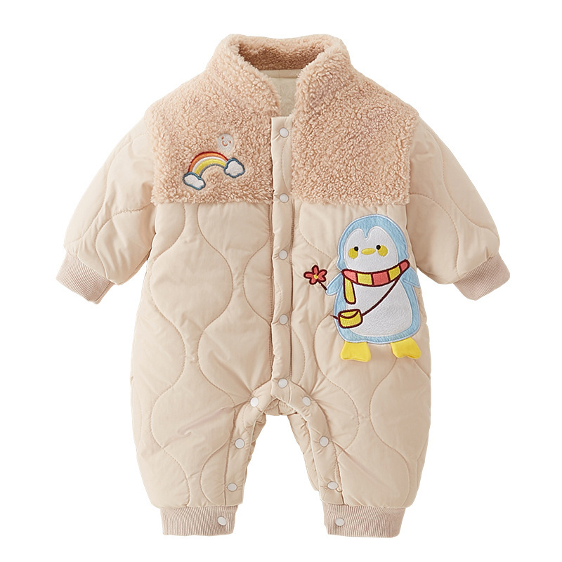 Baby Boy & Girl Winter Cartoon Penguin Graphic Thicken Long Sleeve Romper-kissminis