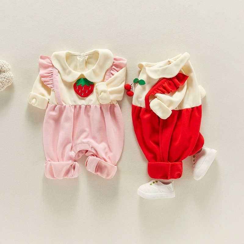 Baby Girl 3D Fruit/Floral Mock Two-pieces Ruffle Sleeve Romper