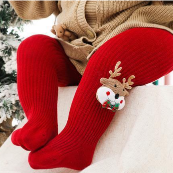Baby Girl Christmas Style Solid Color Knitted Leggings-kissminis
