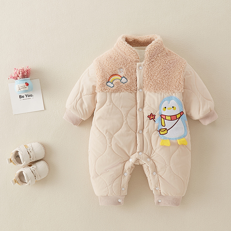 Baby Boy & Girl Winter Cartoon Penguin Graphic Thicken Long Sleeve Romper-kissminis
