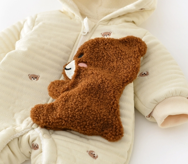 Baby Boy Winter Thicken Bear Graphic Long Sleeve Romper-kissminis