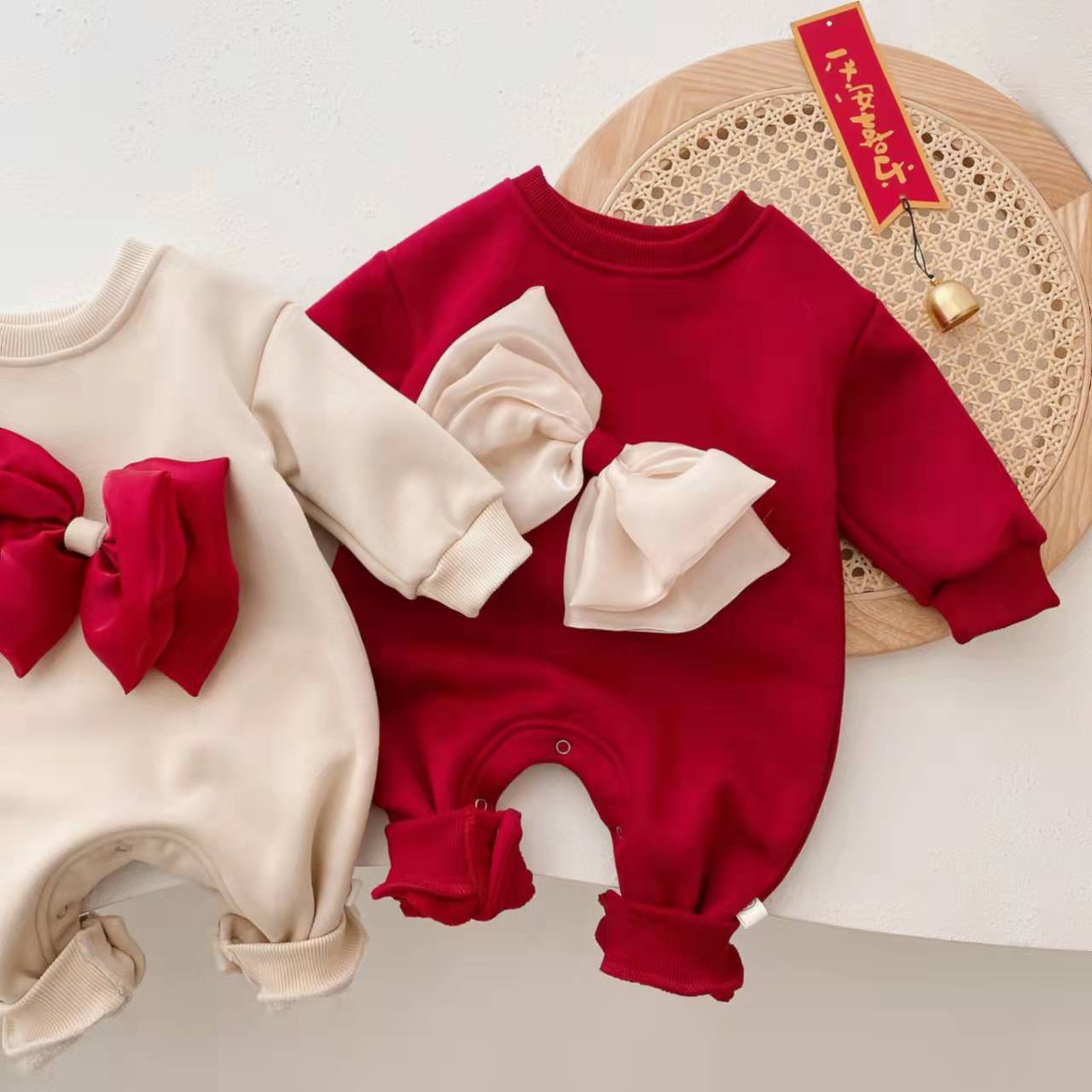 Winter Thicken Baby Girl Bowknot Suspender Romper-kissminis