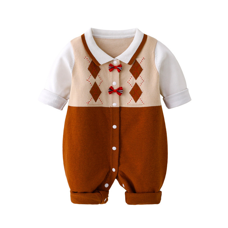 Baby Boy & Girl Cute Lattice Long Sleeve Knit Romper-kissminis