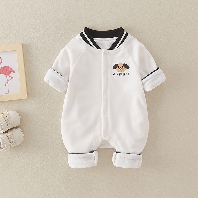 Baby Girl & Boy Baseball Uniform Cute Dog Graphic Long Sleeve Romper-kissminis