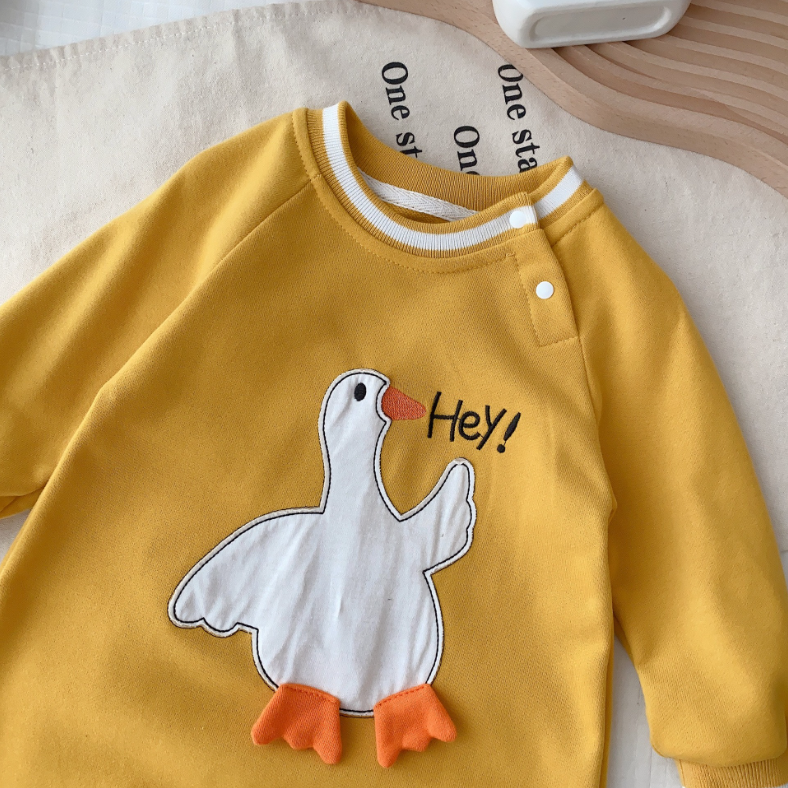 Baby Cute Cartoon Duck Pattern and Letter Print Long Sleeve Romper-kissminis