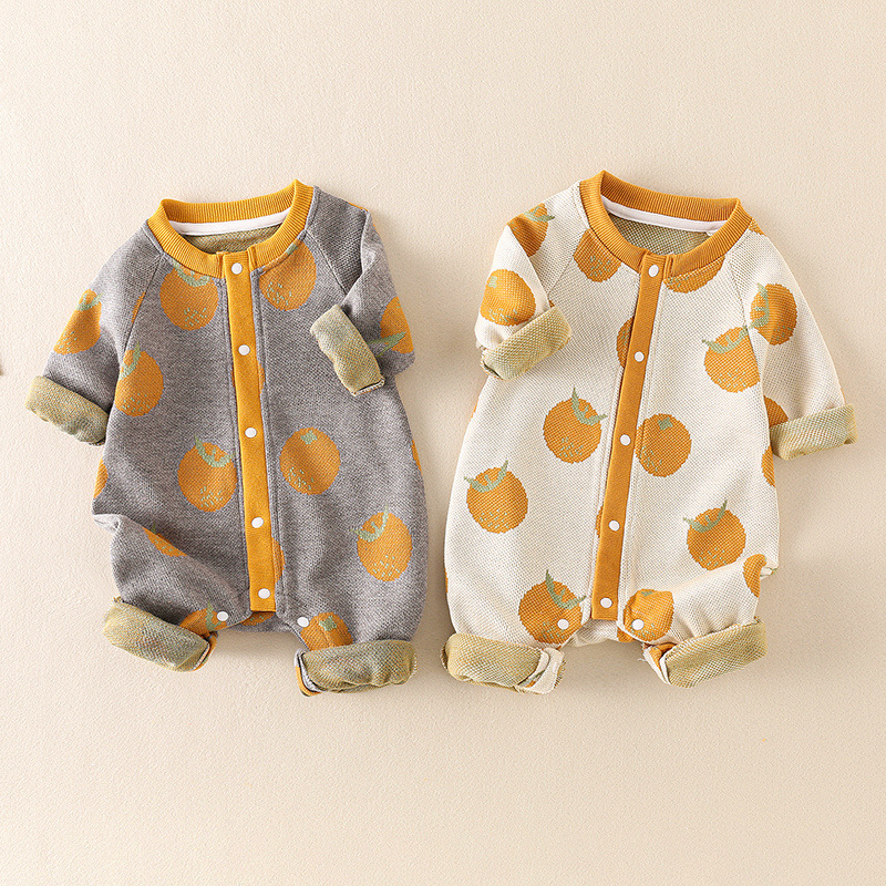 Baby Boy/Girl Cute Orange Graphic Knitted Long Sleeve Romper-kissminis