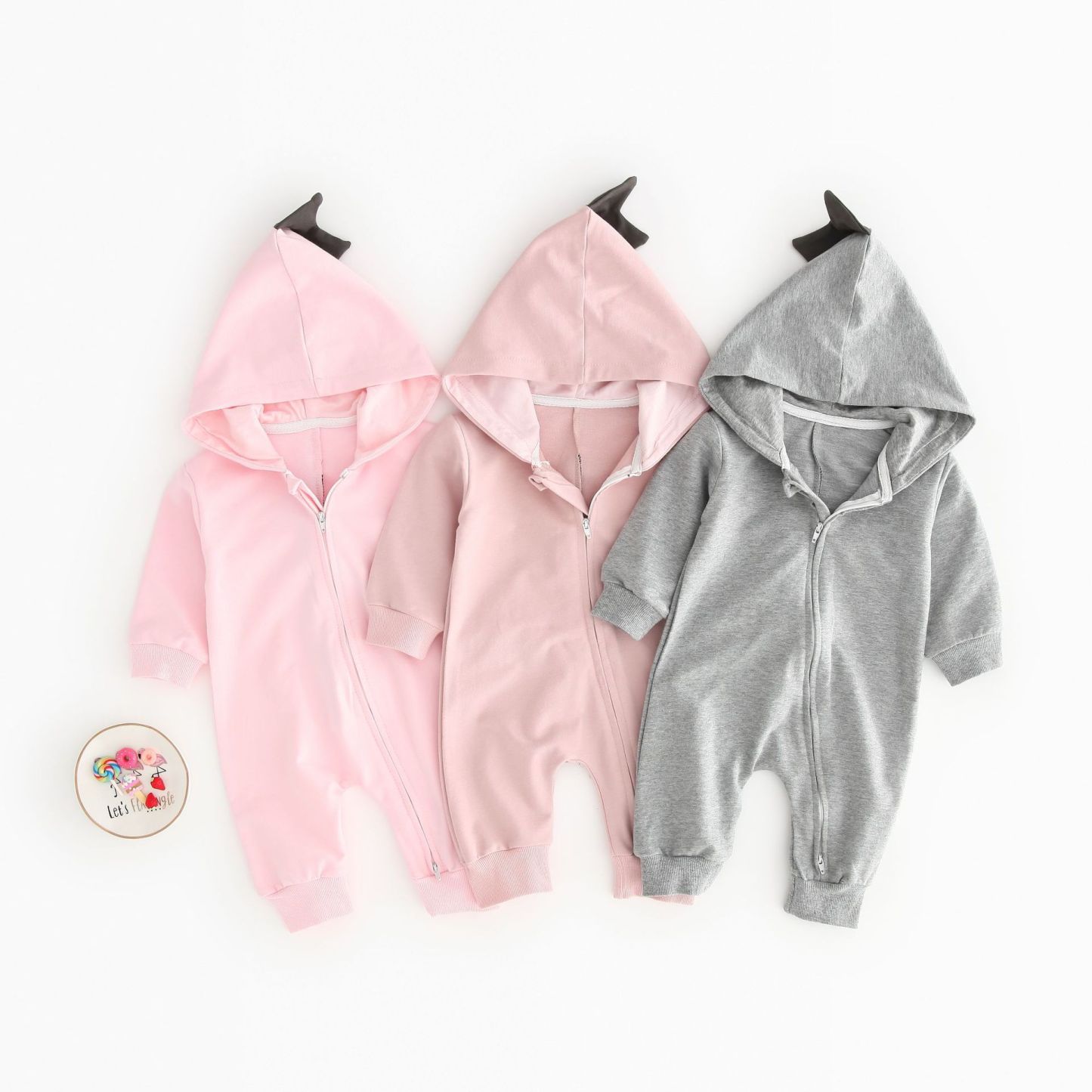 Baby Boy/Girl Solid Color Dinosaur Design Long Sleeve Hooded Romper-kissminis