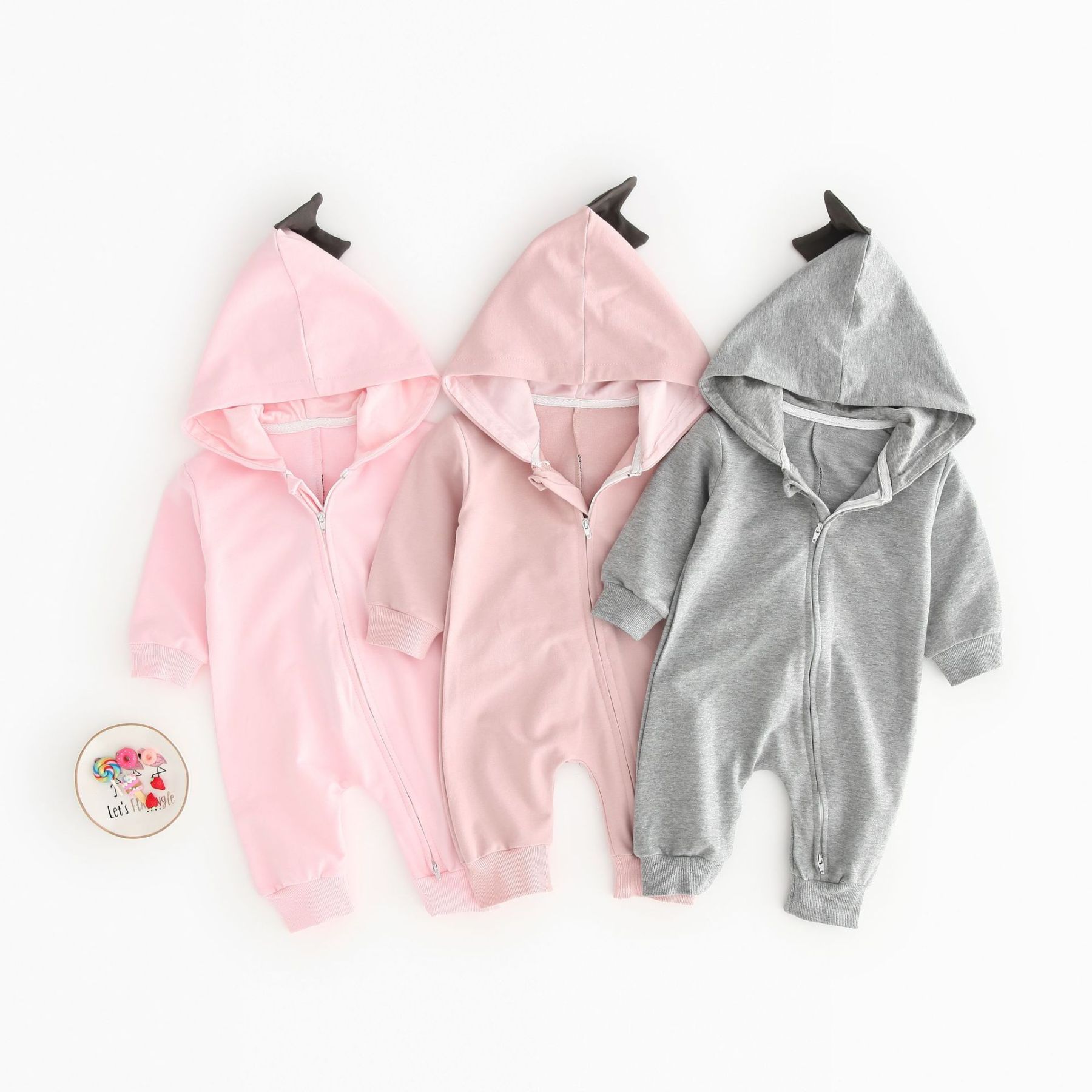 Baby Boy/Girl Solid Color Dinosaur Design Long Sleeve Hooded Romper-kissminis