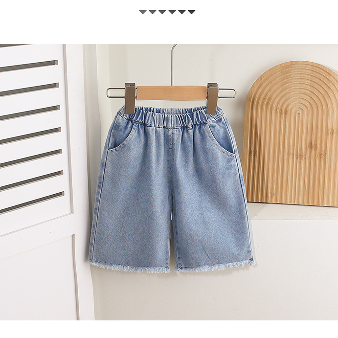 3pcs White Lace - detailed Sleeveless Top and Blue Denim Shorts Set