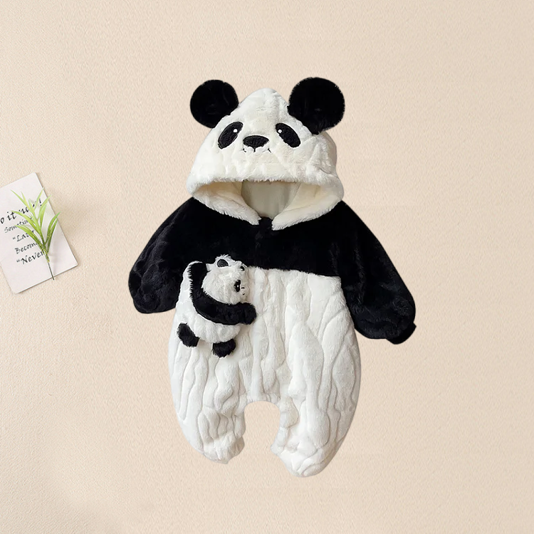 Baby Boy/Girl Cute Panda Design Fluff Long Sleeve Hooded Romper-kissminis