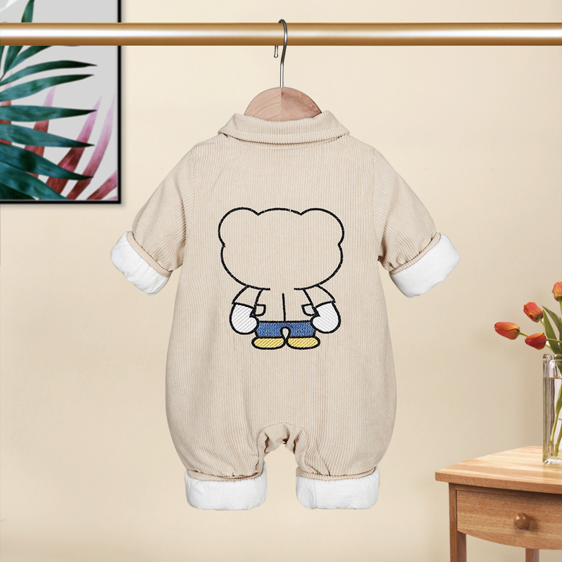 Baby Bear Pattern Solid Color Corduroy Romper-kissminis
