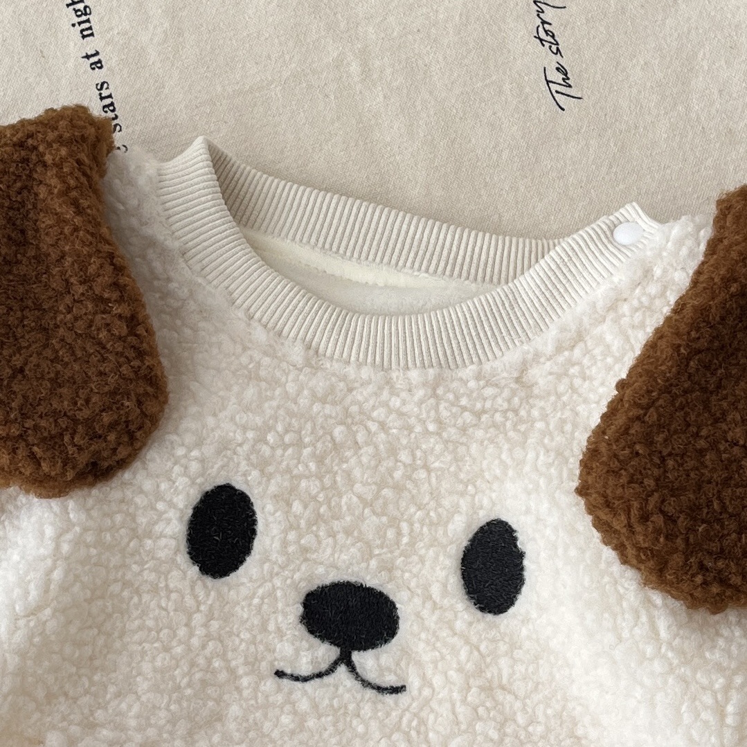 Baby Boy/Girl Cute Dog Design Long Sleeve Bodysuit and Hat Set-kissminis