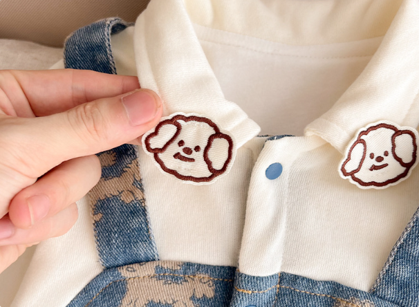 Baby Boy Allover Cute Puppy Pattern Single Breasted Fake Two Pieces Long Sleeve Romper-kissminis