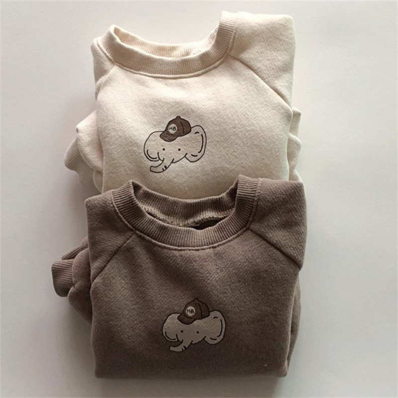 Baby Toddler Boy/Girl Ins Style Elephant Pattern Solid Color Long Sleeves Sweatshirt-kissminis
