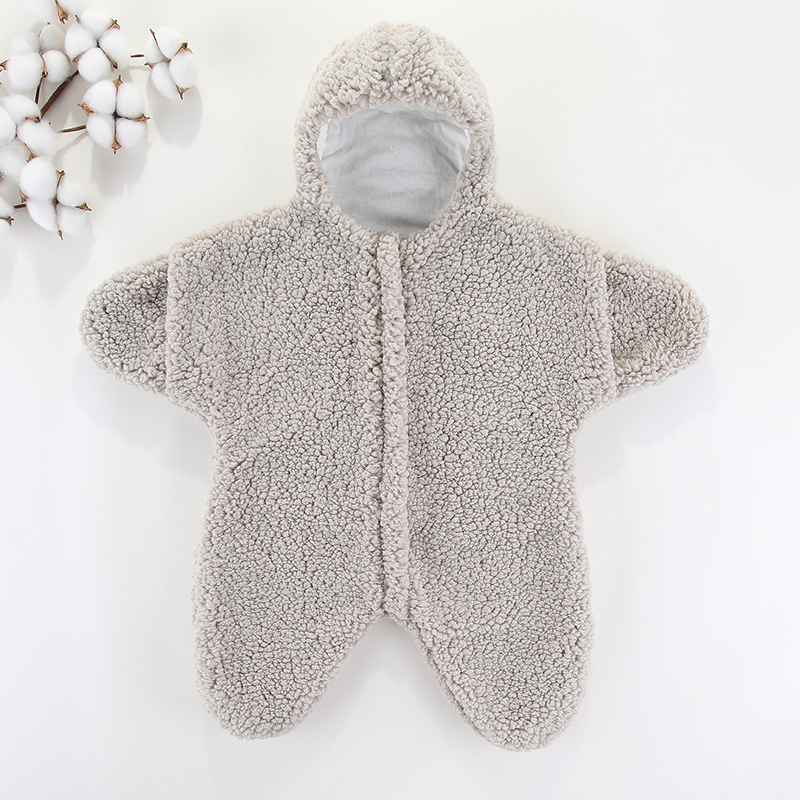 Newborn Baby Winter Patrick Star Zipper Closure Thicken Long Sleeve Hooded Romper-kissminis