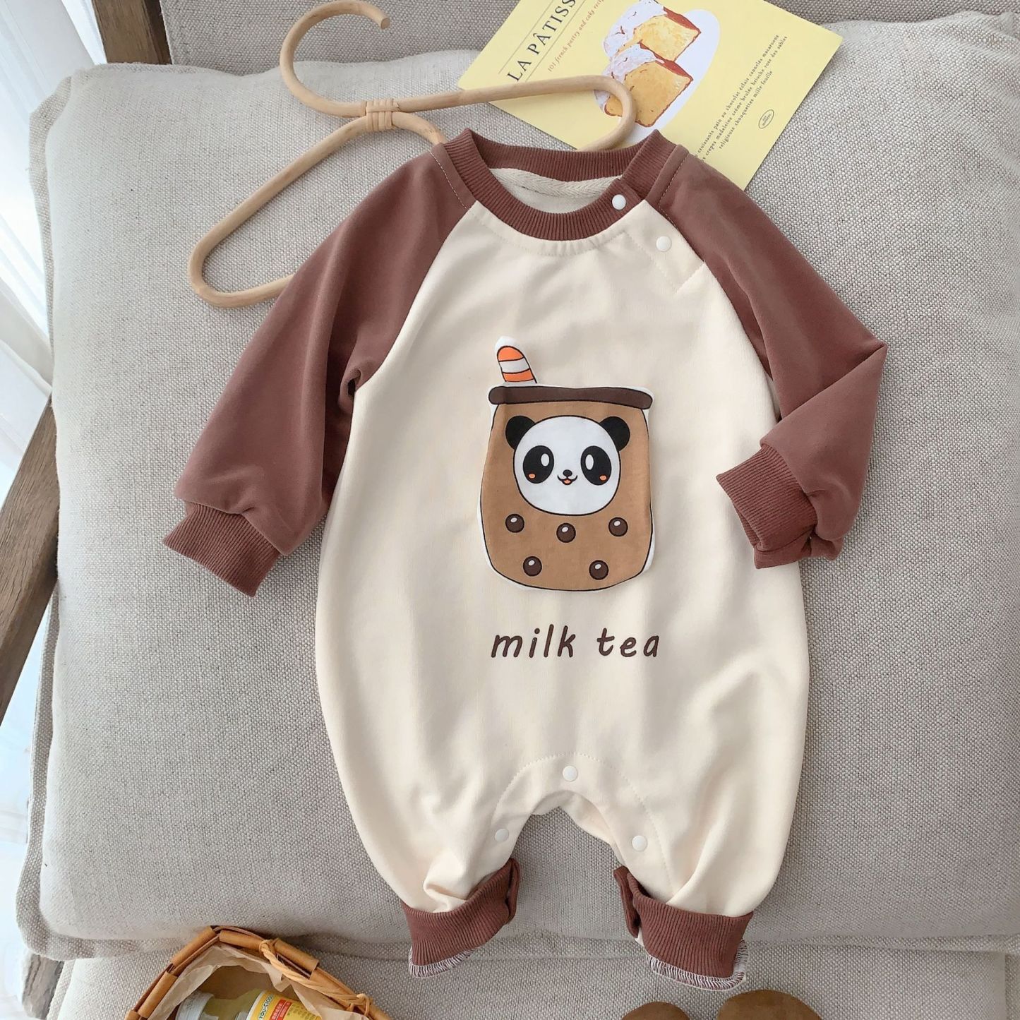 Baby Cute Panda and Letter Print Long Sleeve Casual Romper-kissminis
