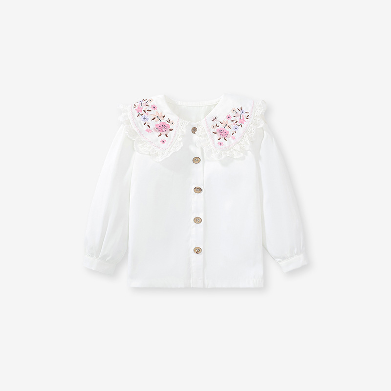 Baby Girl Toddler Flower Embroidery Pattern Overall Dress and Shirt Set-kissminis