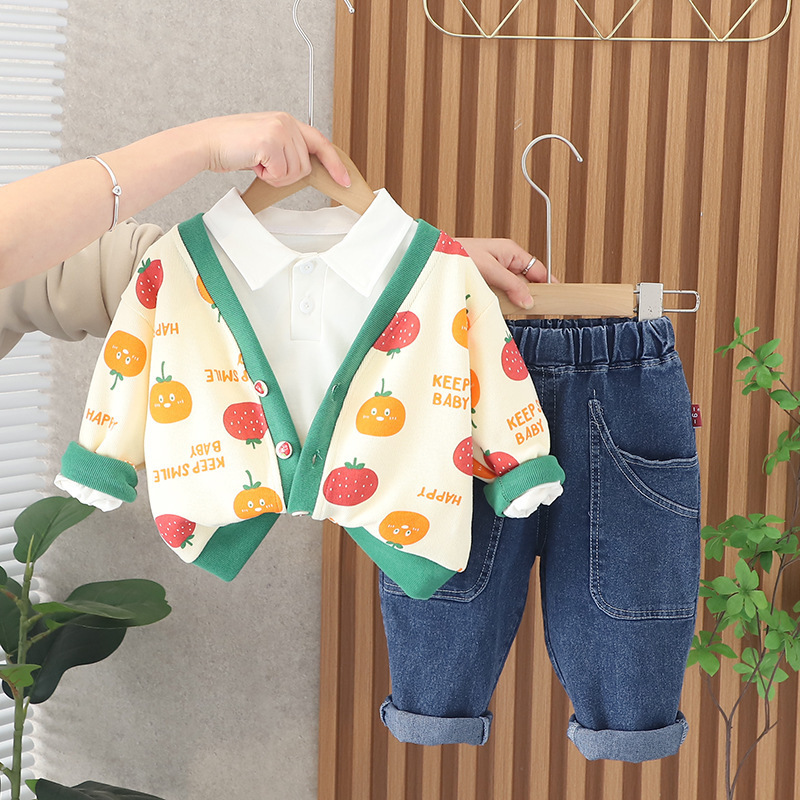 3pcs Toddler Fruit Graphic Sweatshirt and Jacket Pant Set-kissminis