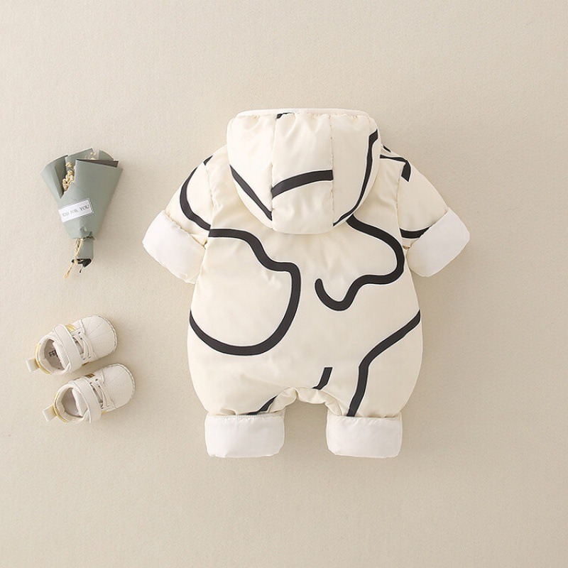 Baby Boy/Girl Winter White Duck Down Striped Giraffe Pattern Hooded Romper-kissminis