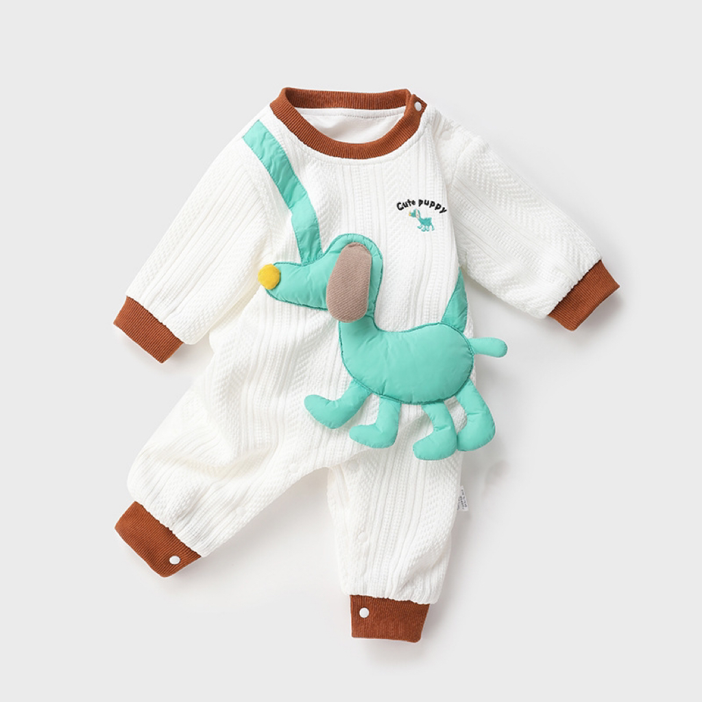 Baby & Girl Cute Puppy Knit Long Sleeve Romper-kissminis