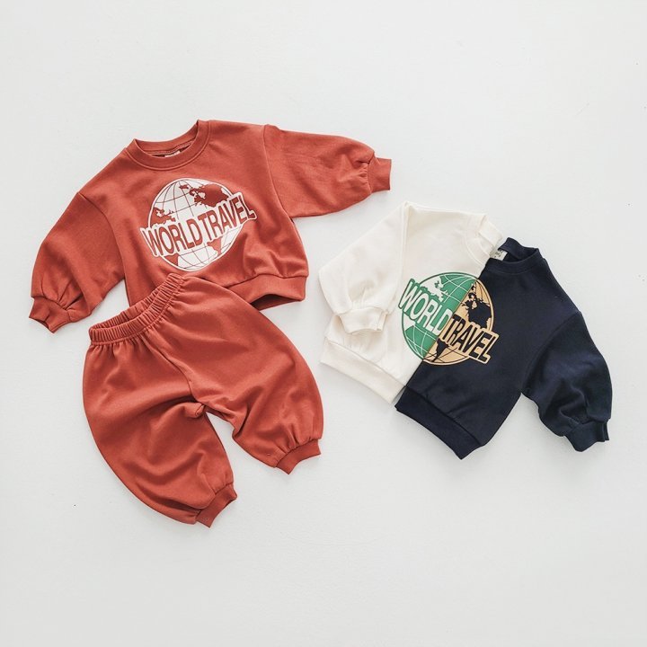 2pcs Toddler Boy/Girl World Travel Print T-Shirt and Pants Set-kissminis