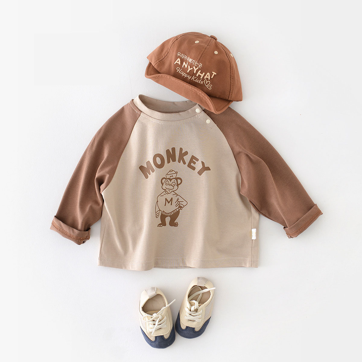 Monkey Design Trendy PatchworkSleeves T-Shirt-kissminis