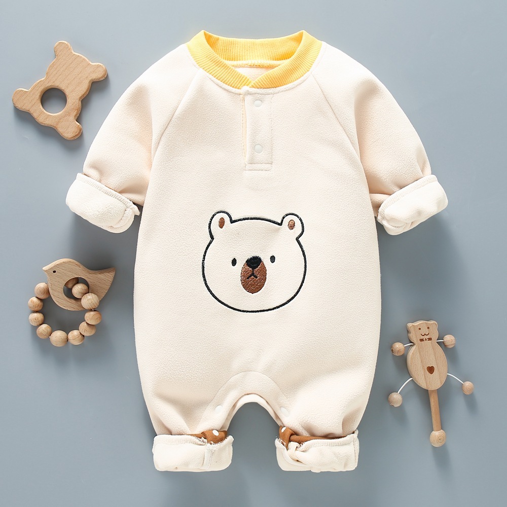 Baby Boy/Girl Cute Bear Pattern Solid Color Long Sleeve Romper-kissminis