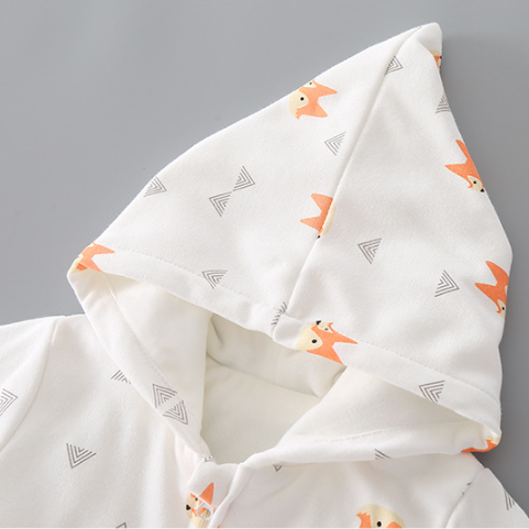 Baby Allover Fox Print Hooded Long Sleeve Romper-kissminis