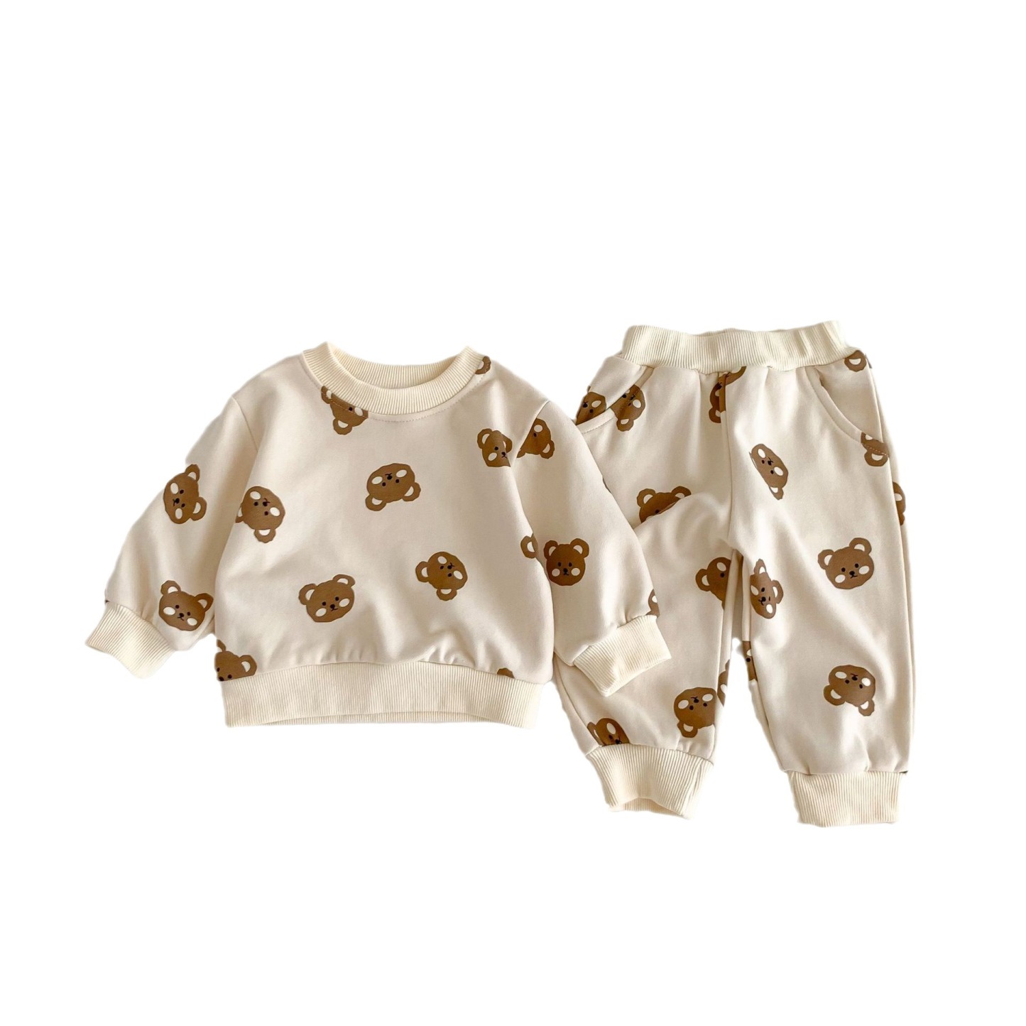 2pcs Baby Boy/Girl Crew Neck Bear Long Sleeve Sweatshirt with Pants Set-kissminis