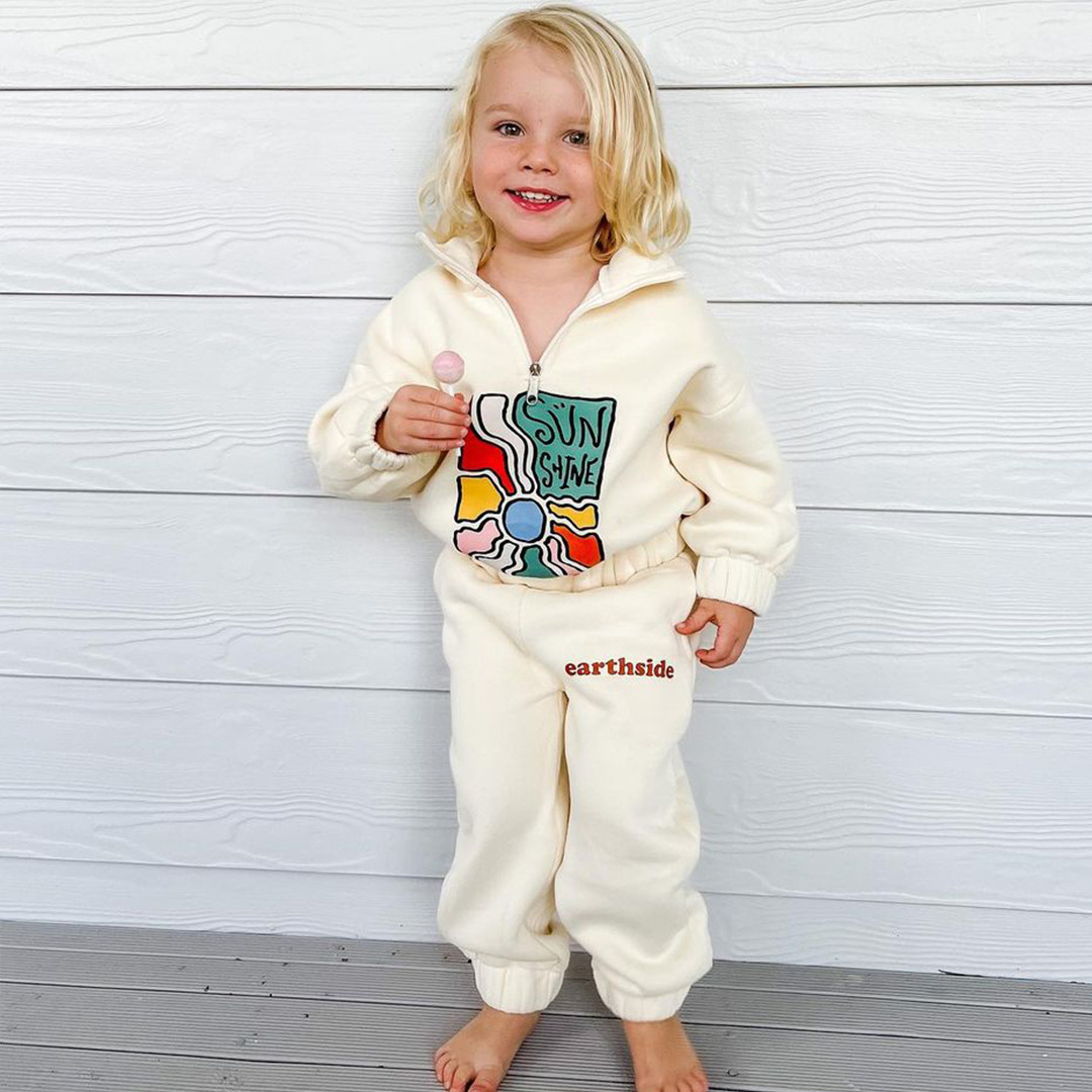 2pcs Baby Boy/Girl Solid Color Letter Print Sweatshirt and Pants Set-kissminis