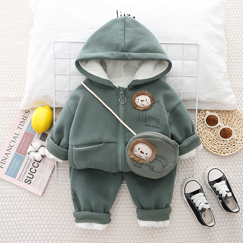 Toddler Boy/Girl Cute 3D Lion Pattern Solid Color Three-Piece Set-kissminis