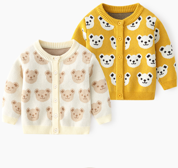 Toddler Boy/Girl Allover Bear Pattern Long Sleeve Knitted Sweatshirt-kissminis