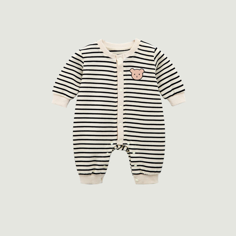 Baby Boy/Girl Cute Bear Pattern Striped Long Sleeve Romper-kissminis
