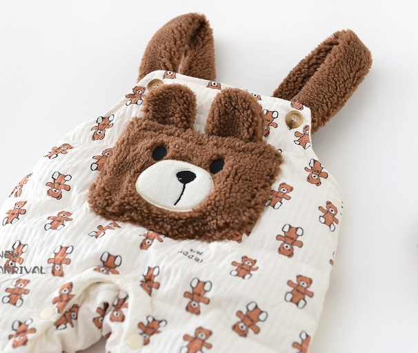 Winter Thicken Baby Boy/Girl Allover Cartoon Bear Pattern Overalls-kissminis