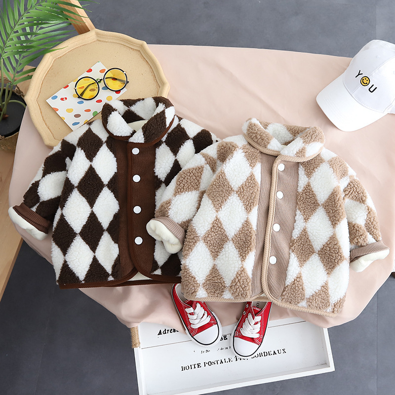 Winter Fleece 2pcs Toddler Diamond Pattern Sweatshirt and Pant Set-kissminis