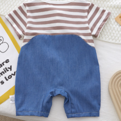 Baby Boy 95% Cotton Front Stripe Panel Cute Tiger Romper