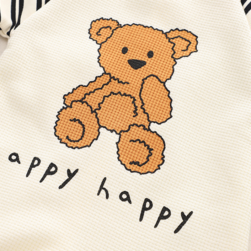 Baby Boy/Girl Stripe Line Bear Graphic Waffle Romper-kissminis