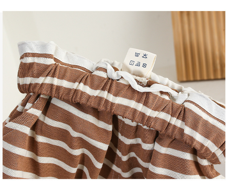 Sleeveless White Top with Koala Print and Brown Striped Shorts Set