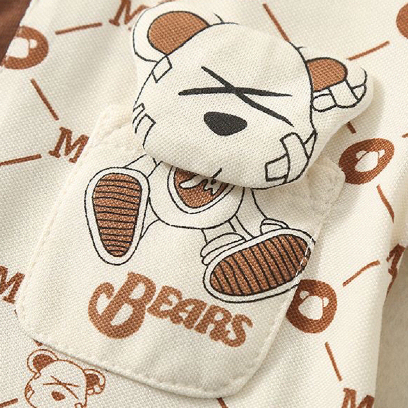 Baby Boy Bear and Letter M Print Romper-kissminis