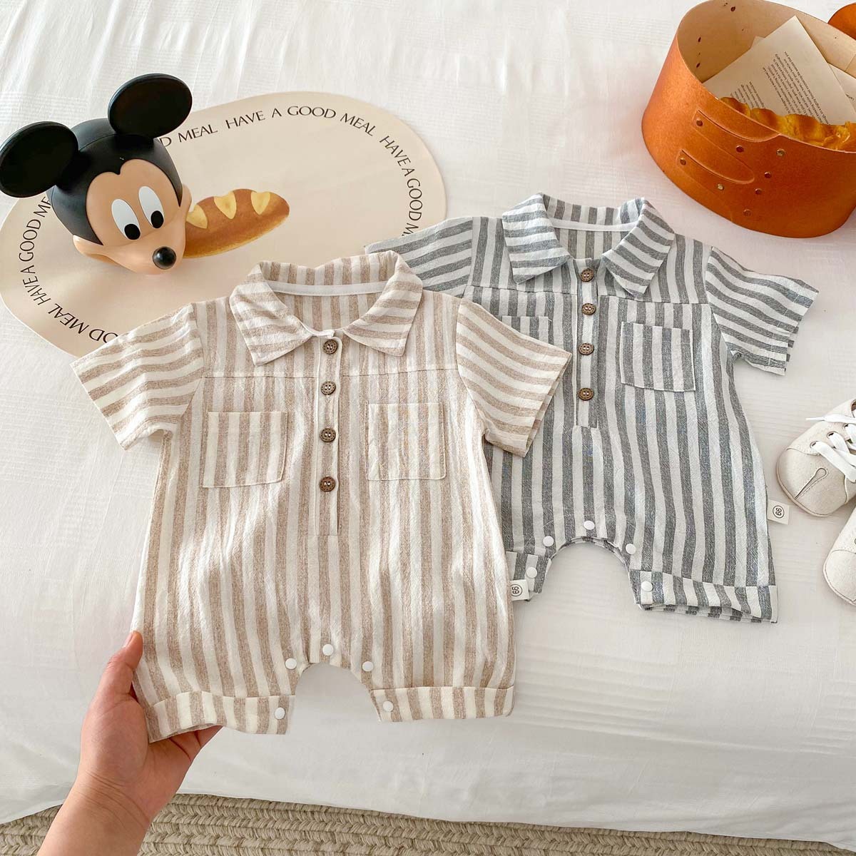 Baby Polo Neck Striped Romper-kissminis