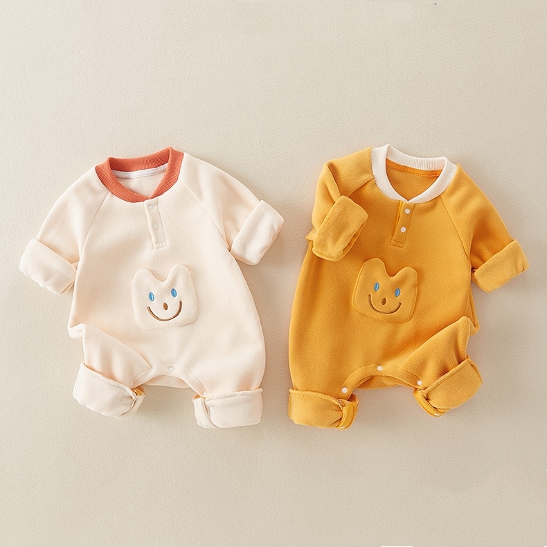 Baby Boy/Girl Smile Face Patch Long Sleeve Thick Romper-kissminis