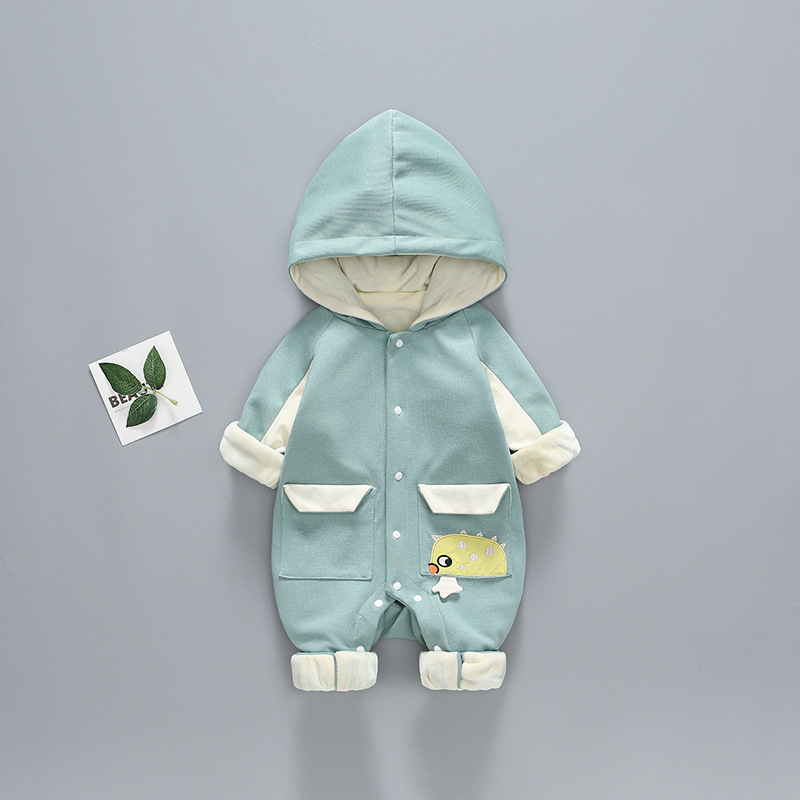 Baby Boy/Girl Cartoon Graphic Pocket Design Hooded Hooded Long Sleeve Romper-kissminis