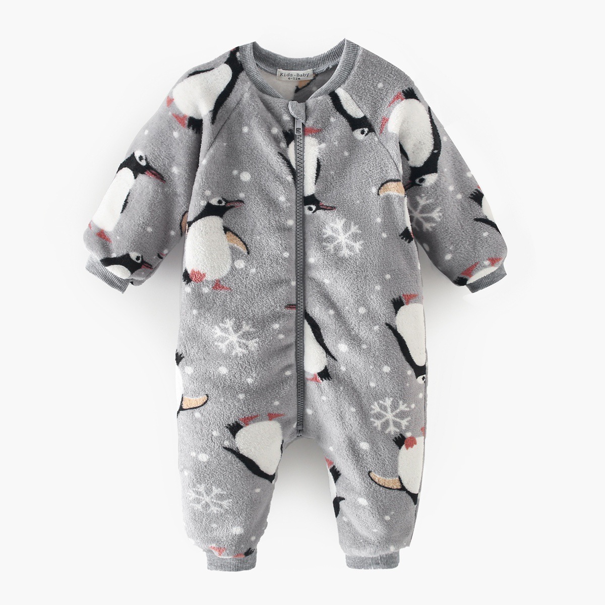 Baby Boy/Girl Allover Penguins and Snowflakes Pattern Thicken Long Sleeve Romper-kissminis