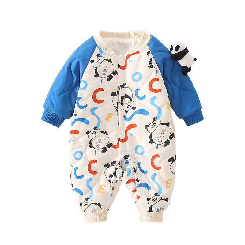 Newborn Baby Cartoon Panda Pattern Thin Cotton Long Sleeve Romper-kissminis