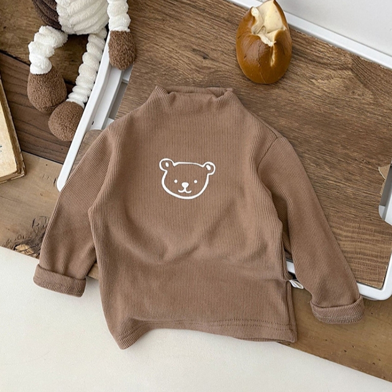 Baby Cartoon High Collar Bear Pattern Thermal Cloth Sweatshirt-kissminis