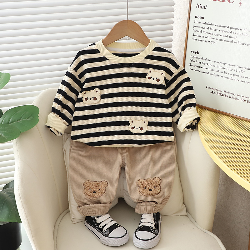 2pcs Toddler Striped and Bear Graphic Sweatshirt and Pant Set-kissminis