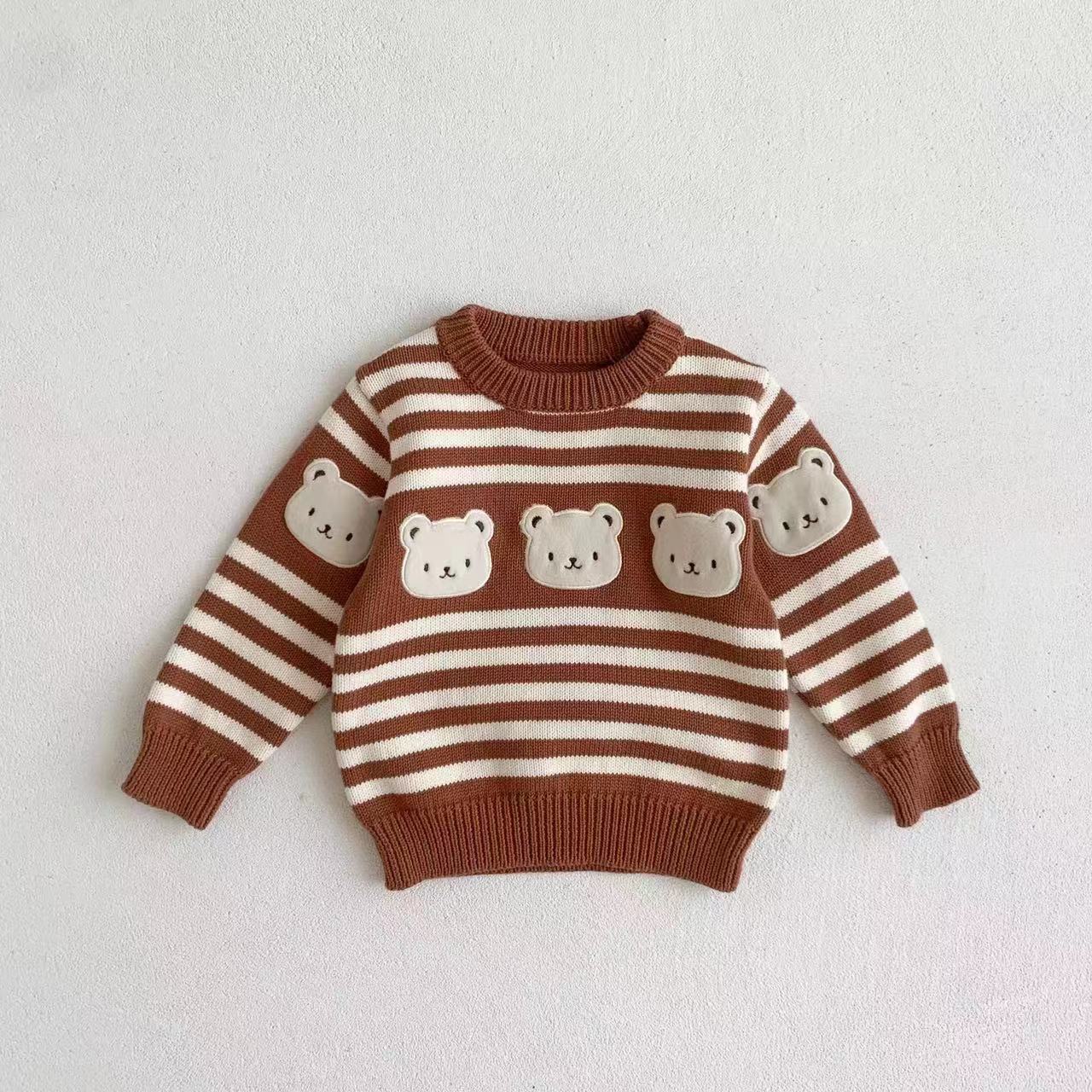 Baby Boy/Girl Cute Cartoon Bear Knitted Solid Color Long Sleeve Sweaters and Pants-kissminis