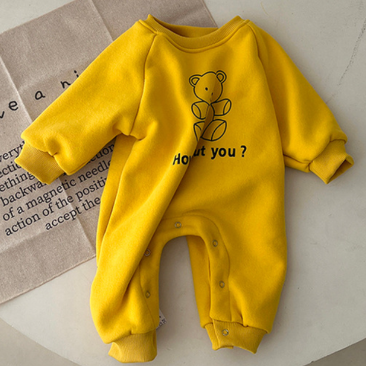 Baby Boy/Girl Bear and Letter Print Long Sleeve Romper
